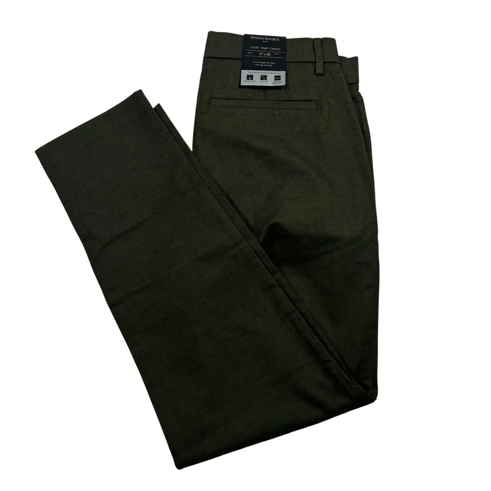 Banana Republic Core Temp Chino Pants  Mens 31x30 Olive Slim Fit Performance